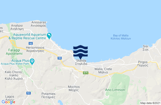 Mappa delle Getijden in Mokhós, Greece