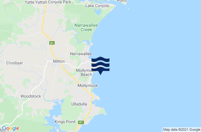 Mappa delle Getijden in Mollymook Beach, Australia