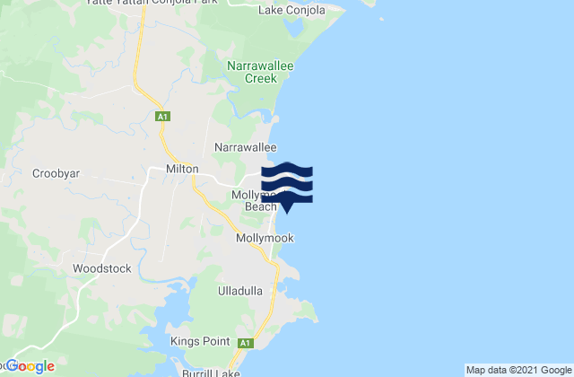 Mappa delle Getijden in MollymookBeach, Australia