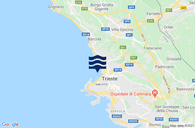Mappa delle Getijden in Molo Audace, Italy