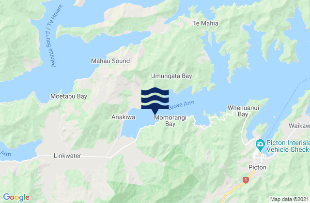 Mappa delle Getijden in Momorangi Bay, New Zealand