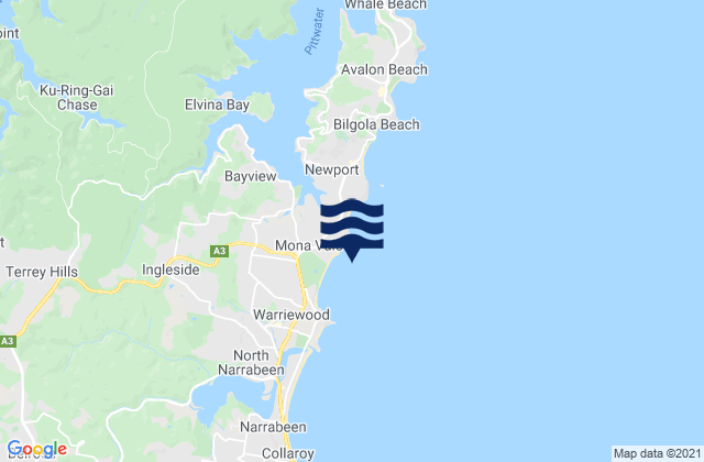 Mappa delle Getijden in Mona Vale Beach, Australia