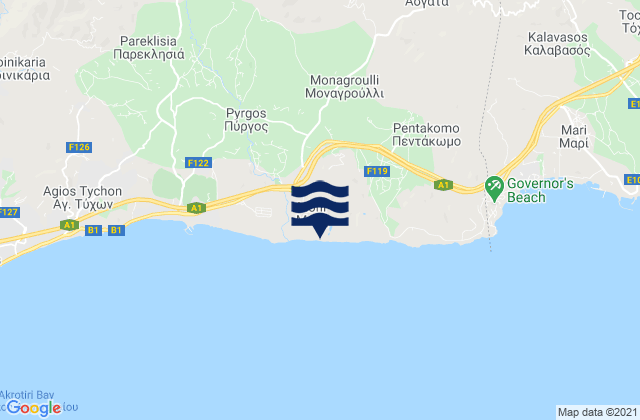 Mappa delle Getijden in Monagroúlli, Cyprus