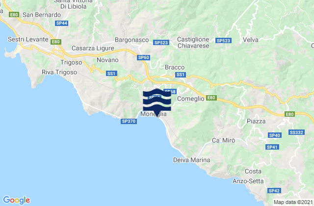 Mappa delle Getijden in Moneglia, Italy