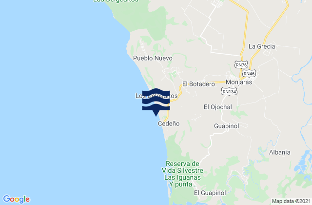Mappa delle Getijden in Monjarás, Honduras