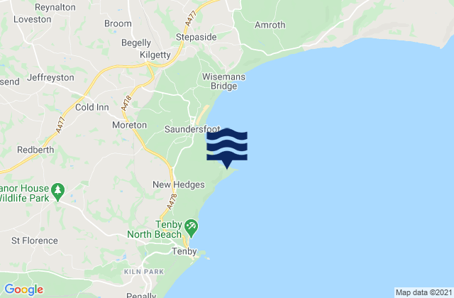 Mappa delle Getijden in Monkstone Beach, United Kingdom