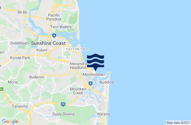 Mappa delle Getijden in Mooloolaba, Australia