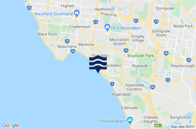 Mappa delle Getijden in Mordialloc, Australia