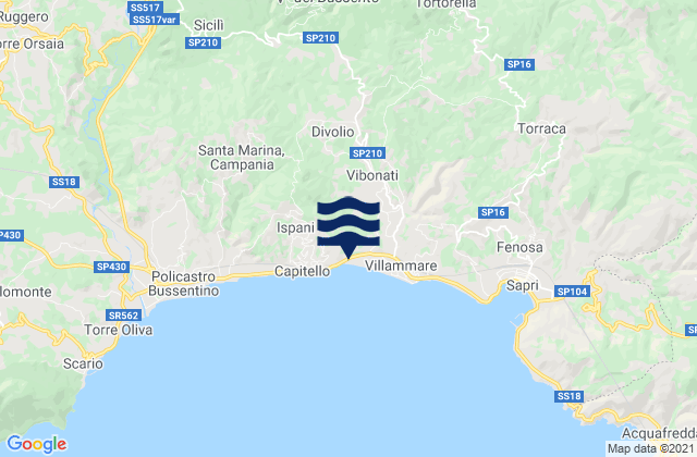 Mappa delle Getijden in Morigerati, Italy