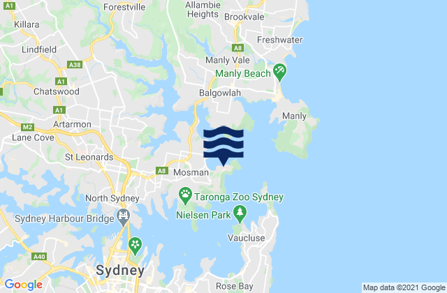 Mappa delle Getijden in Mosman, Australia