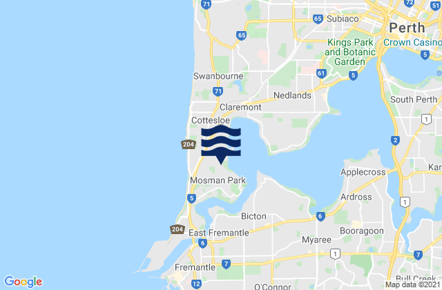 Mappa delle Getijden in Mosman Park, Australia