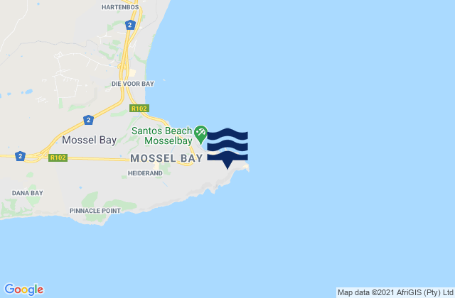 Mappa delle Getijden in Mossel Bay, South Africa