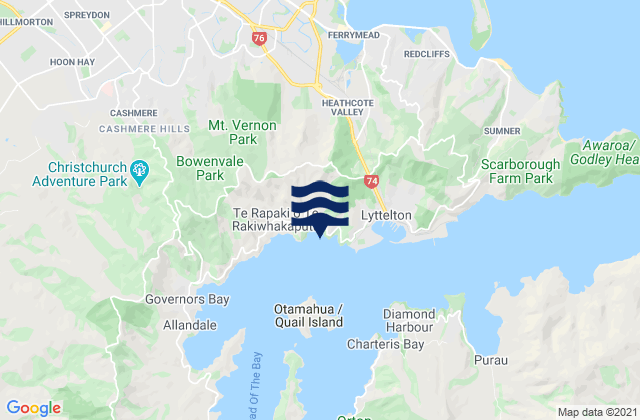 Mappa delle Getijden in Motukauatirahi/Cass Bay, New Zealand