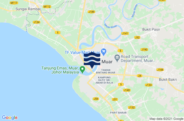 Mappa delle Getijden in Muar, Malaysia