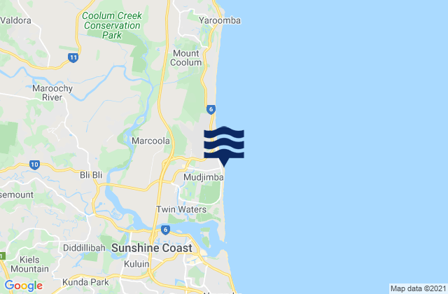 Mappa delle Getijden in Mudjimba Beach, Australia