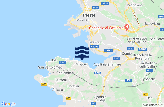 Mappa delle Getijden in Muggia, Italy