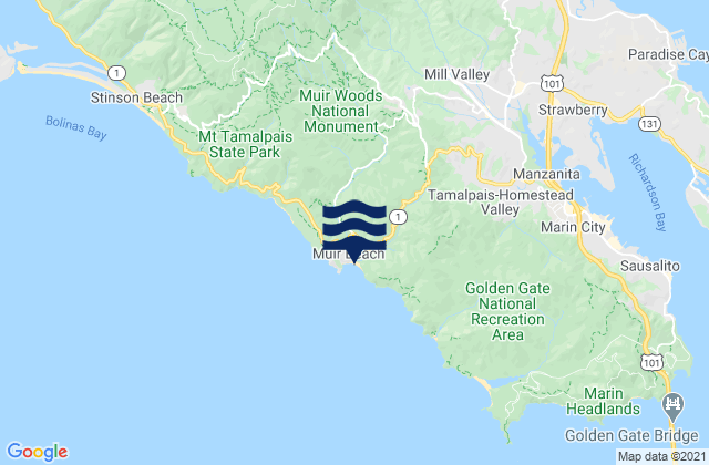 Mappa delle Getijden in Muir Beach, United States
