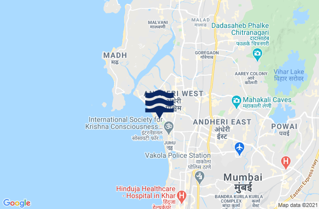 Mappa delle Getijden in Mumbai Suburban, India