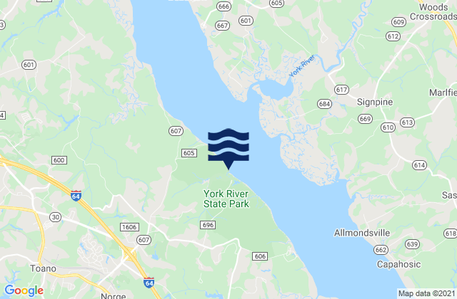 Mappa delle Getijden in Mumfort Islands, York River, United States