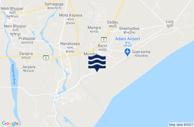 Mappa delle Getijden in Mundra, India