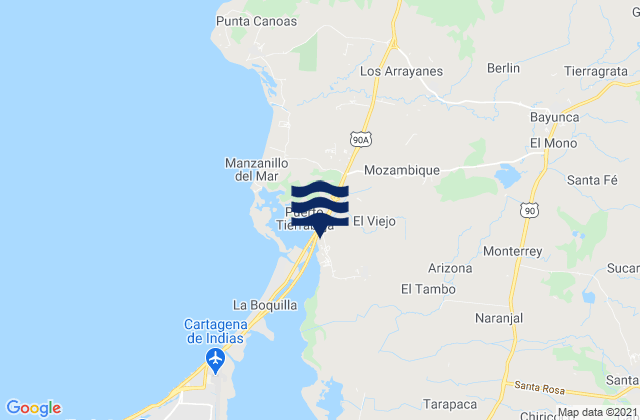 Mappa delle Getijden in Municipio de Cartagena de Indias, Colombia