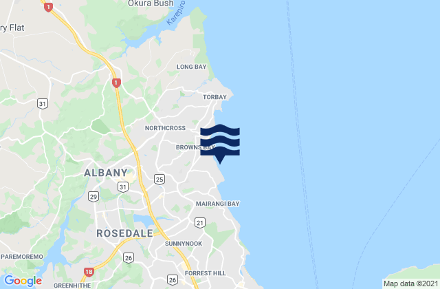 Mappa delle Getijden in Murrays Bay, New Zealand