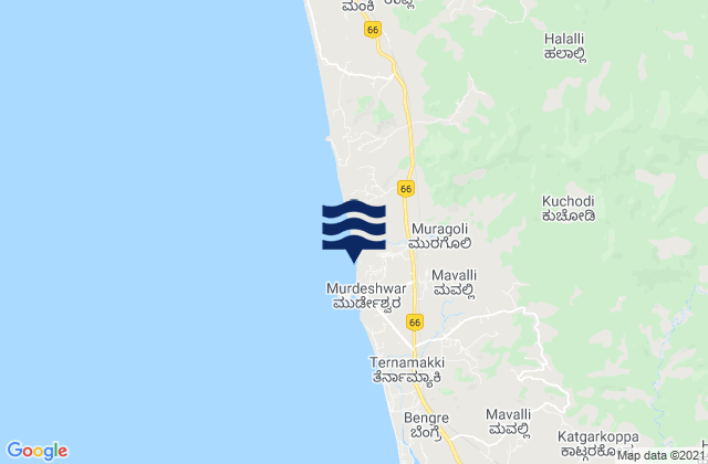 Mappa delle Getijden in Murudeshwara Beach, India