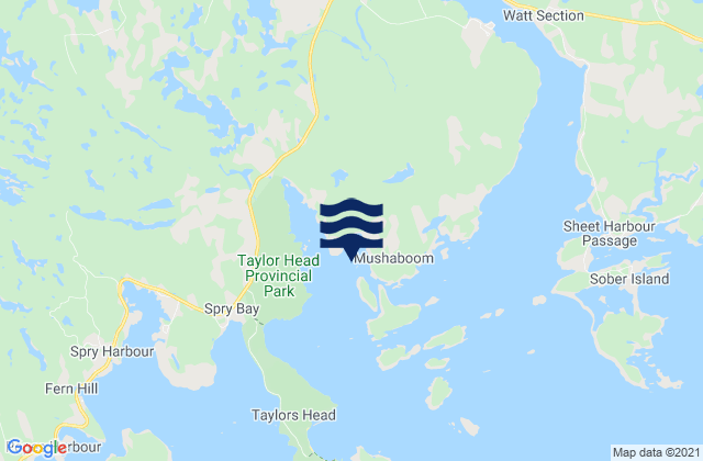 Mappa delle Getijden in Mushaboom Harbour, Canada