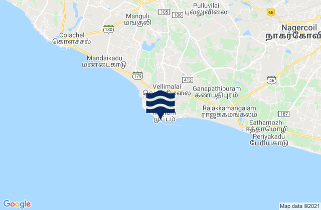 Mappa delle Getijden in Muttam Point, India