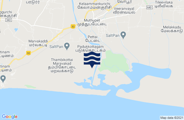 Mappa delle Getijden in Muttupet, India