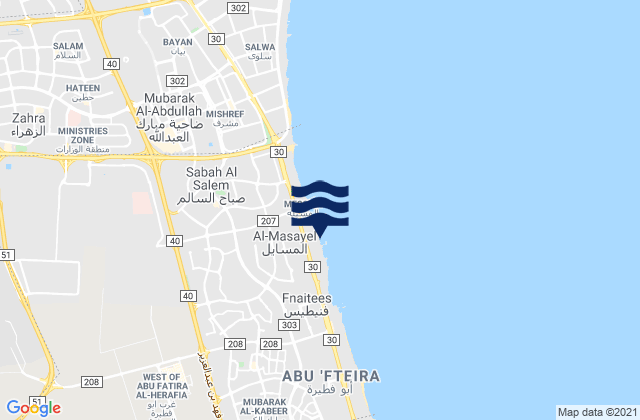 Mappa delle Getijden in Muḩāfaz̧at Mubārak al Kabīr, Kuwait