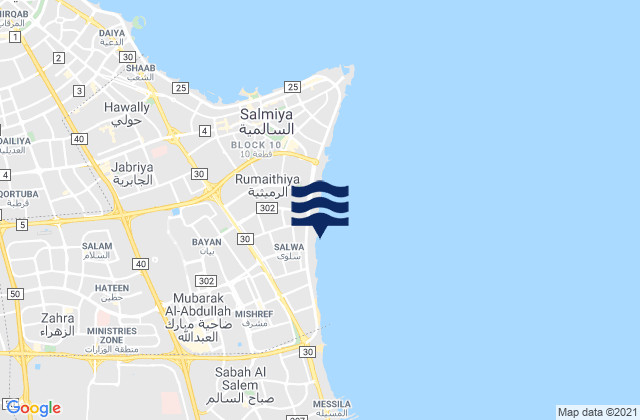 Mappa delle Getijden in Muḩāfaz̧at Ḩawallī, Kuwait