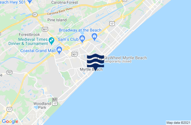 Mappa delle Getijden in Myrtle Beach, United States