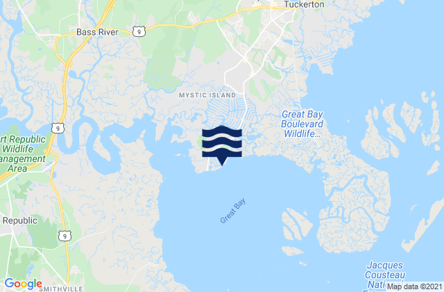 Mappa delle Getijden in Mystic Island, United States