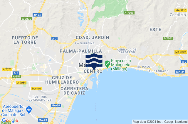 Mappa delle Getijden in Málaga, Spain