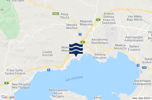 Mappa delle Getijden in Mándra, Greece