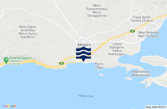 Mappa delle Getijden in Mégara, Greece
