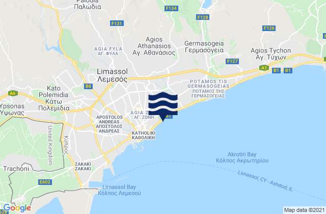 Mappa delle Getijden in Mésa Geitoniá, Cyprus