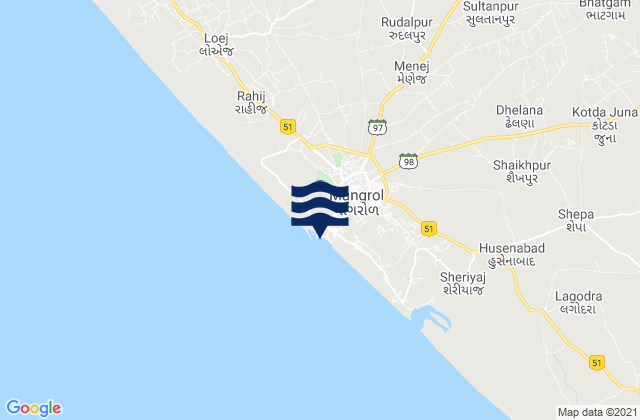 Mappa delle Getijden in Māngrol, India