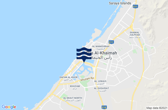 Mappa delle Getijden in Mīnā’ Şaqr, United Arab Emirates