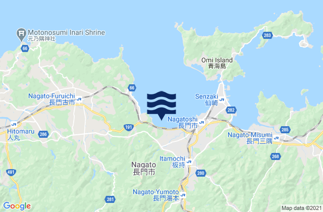 Mappa delle Getijden in Nagato Shi, Japan