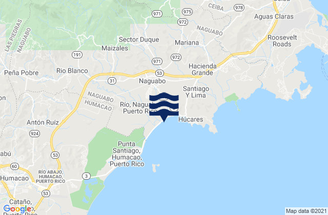 Mappa delle Getijden in Naguabo Municipio, Puerto Rico