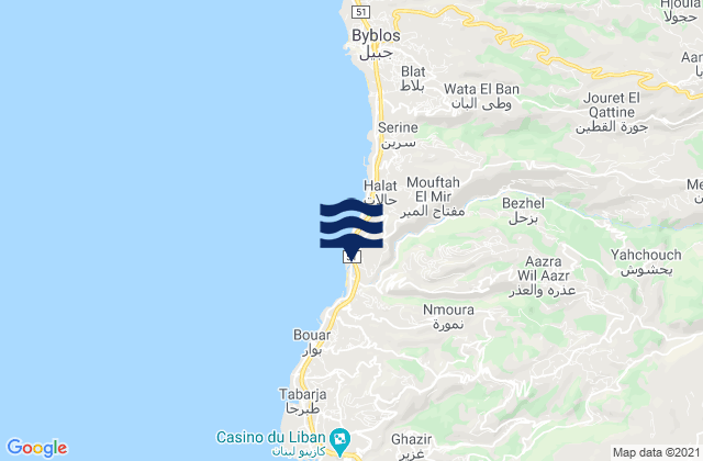 Mappa delle Getijden in Nahr Brahim, Lebanon