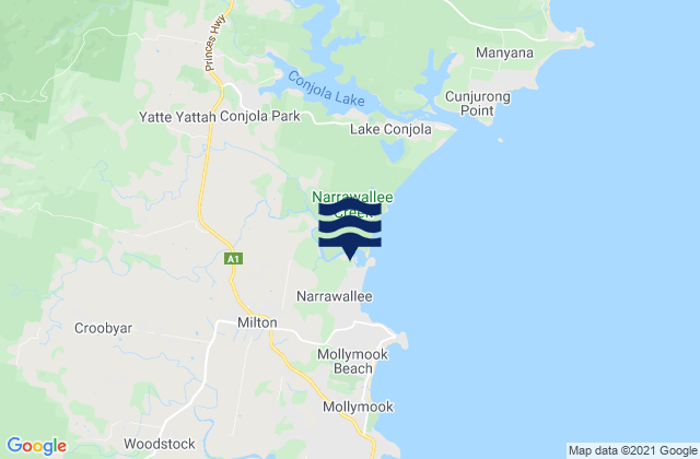 Mappa delle Getijden in Narrawallee Beach, Australia