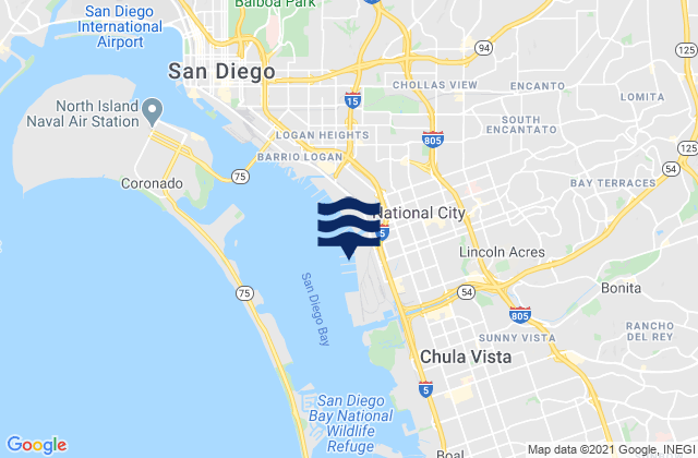 Mappa delle Getijden in National City San Diego Bay, United States