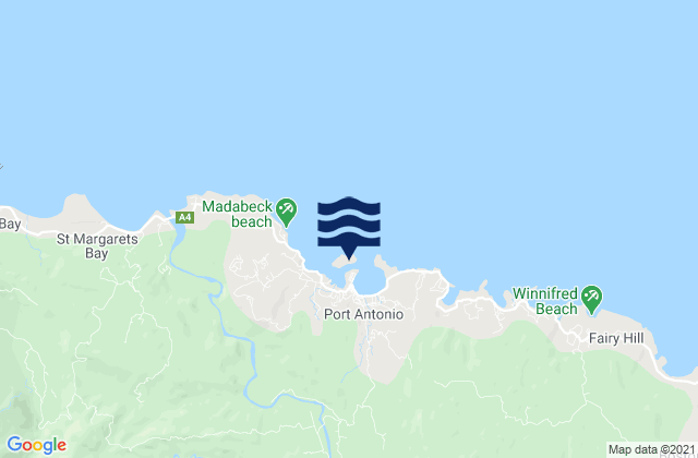 Mappa delle Getijden in Navy Island, Jamaica