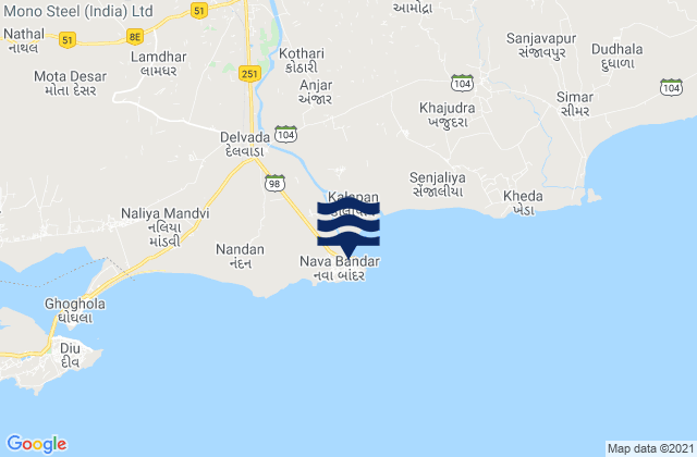 Mappa delle Getijden in Nawābandar, India