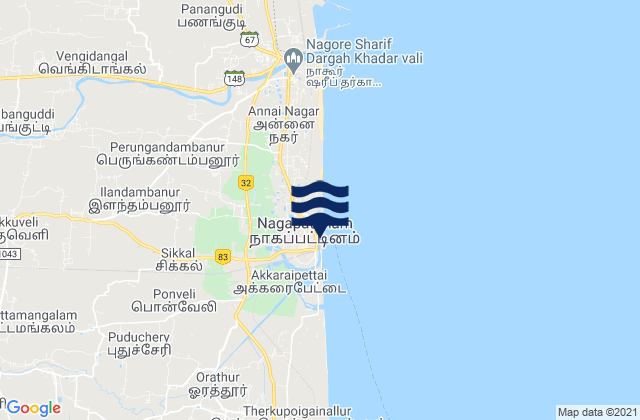 Mappa delle Getijden in Negapatam, India