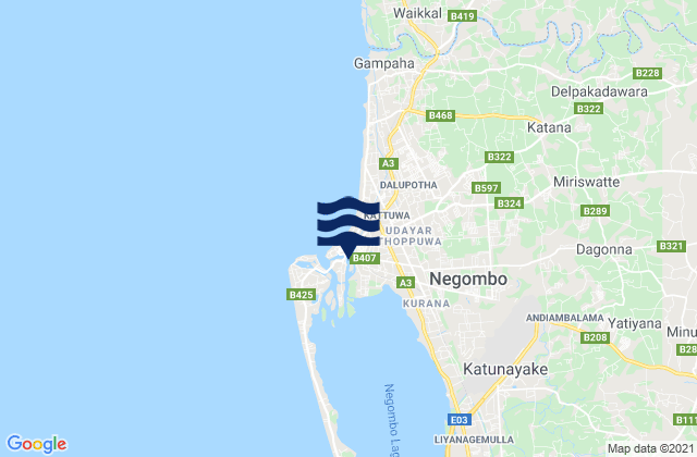 Mappa delle Getijden in Negombo, Sri Lanka