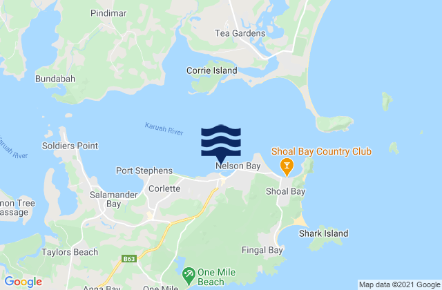 Mappa delle Getijden in Nelson Bay, Australia